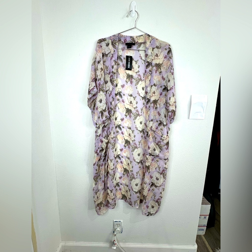 Steve Madden Floral Kimono OSFM Open-Front Lightweight Cover-Up